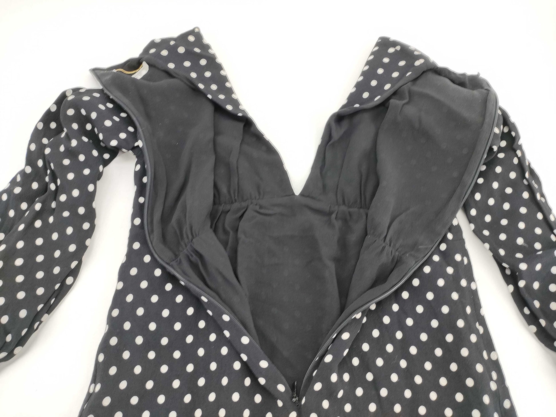 SAINT LAURENT PARIS Women's Black and White Dotted Ruffle Tunic Top