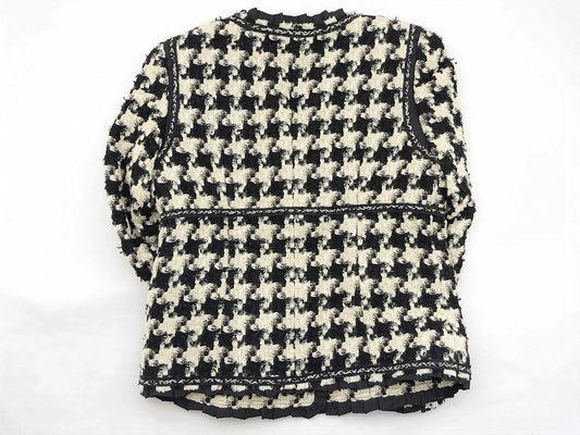 Austin Reed Collarless Jacket, Houndstooth Tweed, Ruffle, White and Black