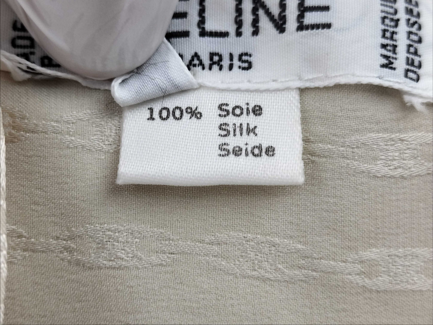 CELINE Silk Chain Print Bow Tie Blouse Shirt