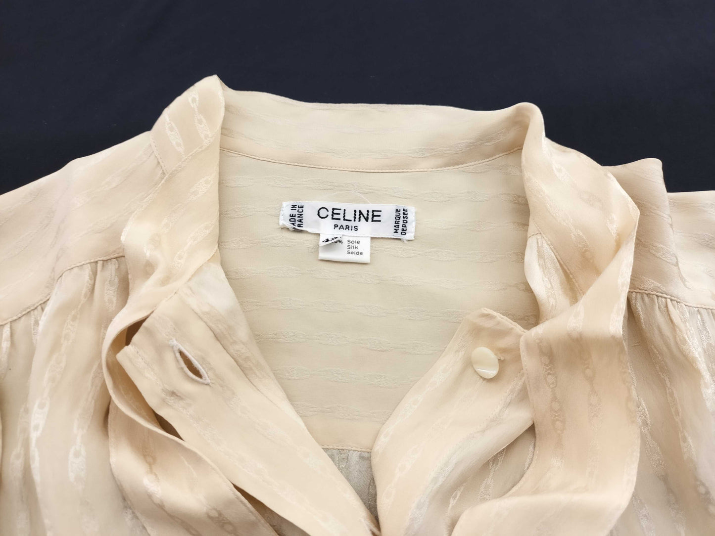 CELINE Silk Chain Print Bow Tie Blouse Shirt