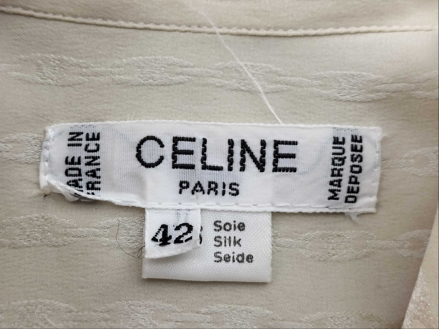 CELINE Silk Chain Print Bow Tie Blouse Shirt
