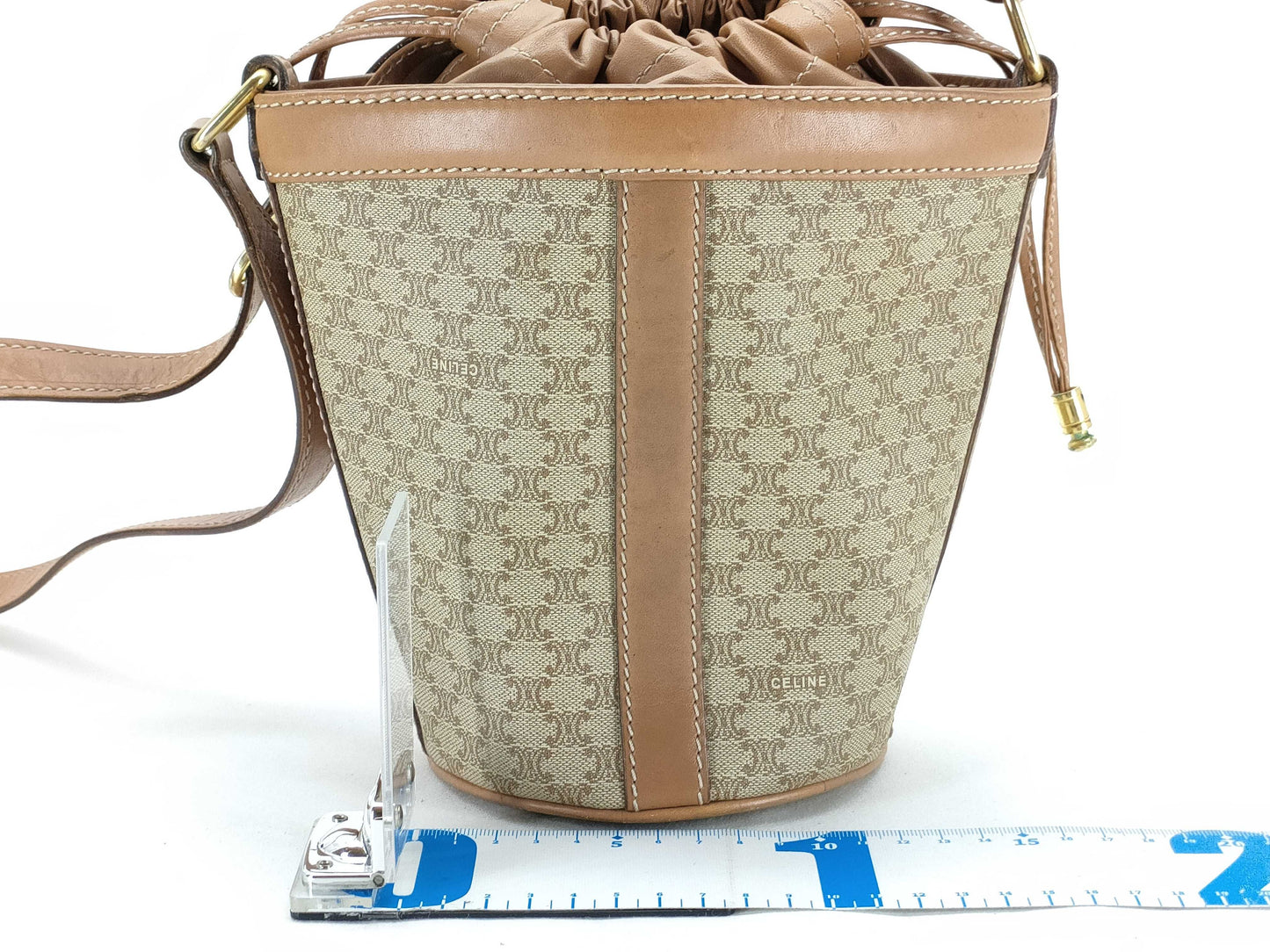 CELINE Drawstring Shoulder Bag Macadam Shoulder Bag