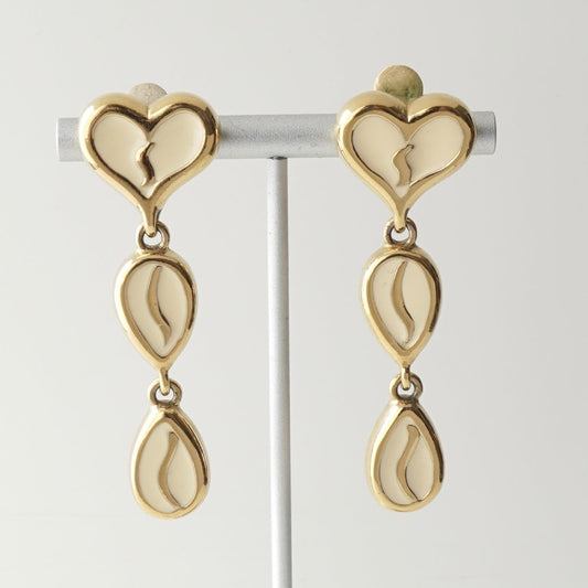 GIVENCHY Givenchy 3-Row Heart and Teardrop Motif Earrings in GP Gold and White