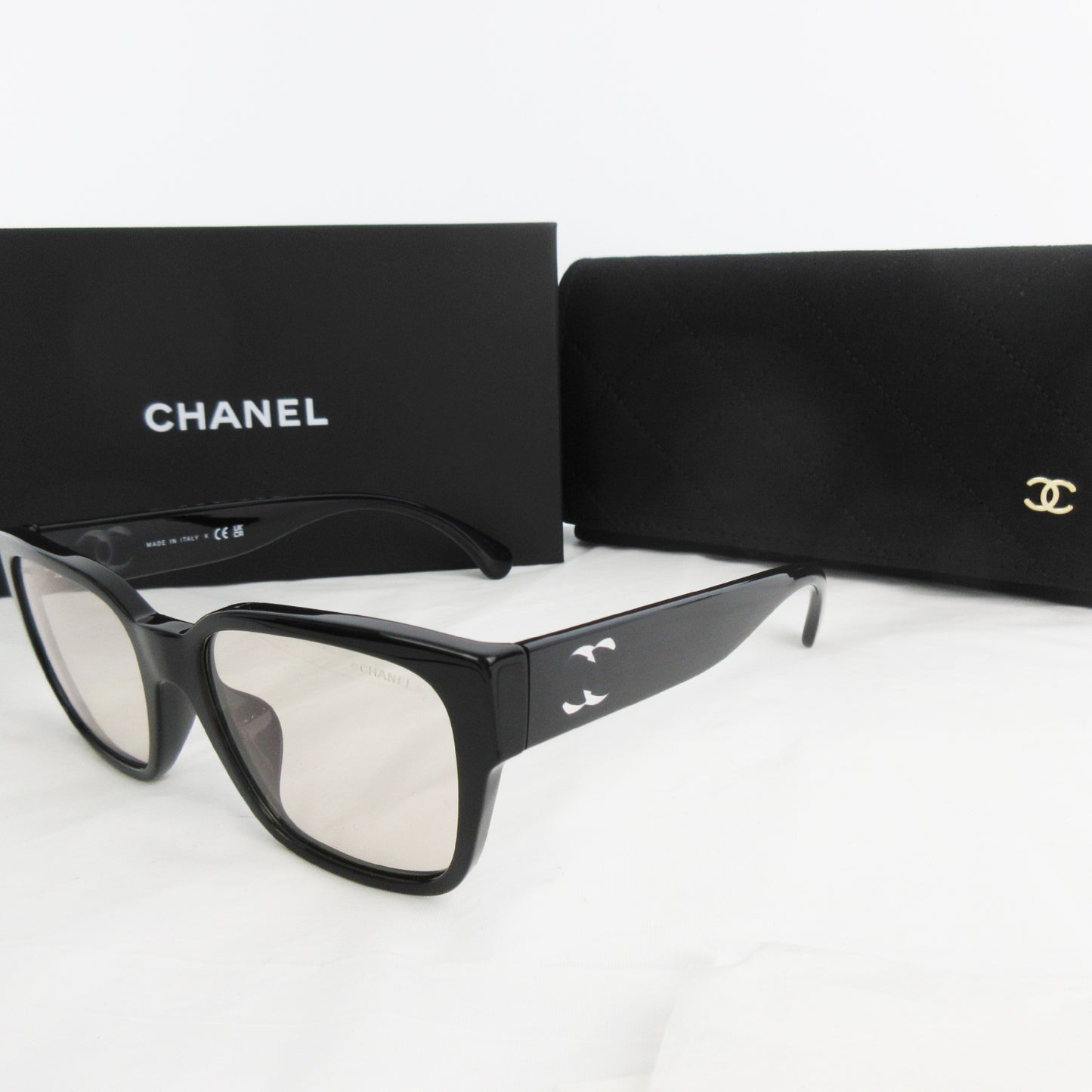 CHANEL Unused 3475-S-A c.501/SW Coco Mark Square Shape Optical Eyewear Black Pink Sunglasses
