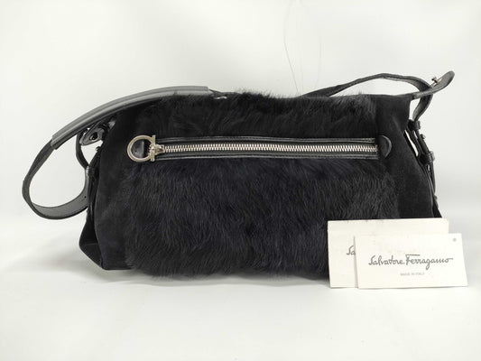Salvatore Ferragamo rabbit fur suede shoulder bag