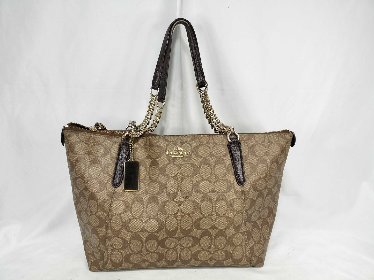 COACH Signature Chain Shoulder Tote Bag