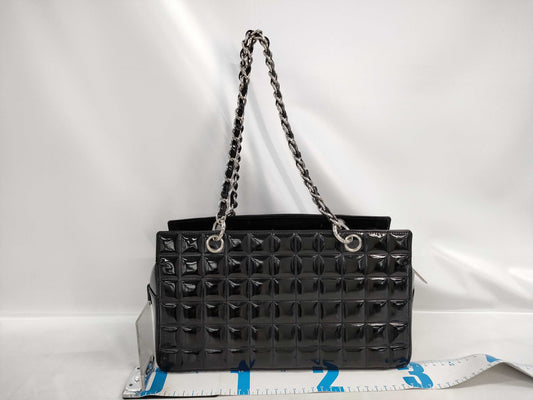 CHANEL CHANEL Chocolate Bar Enamel Chain Shoulder Bag with Silver Hardware and Coco Mark