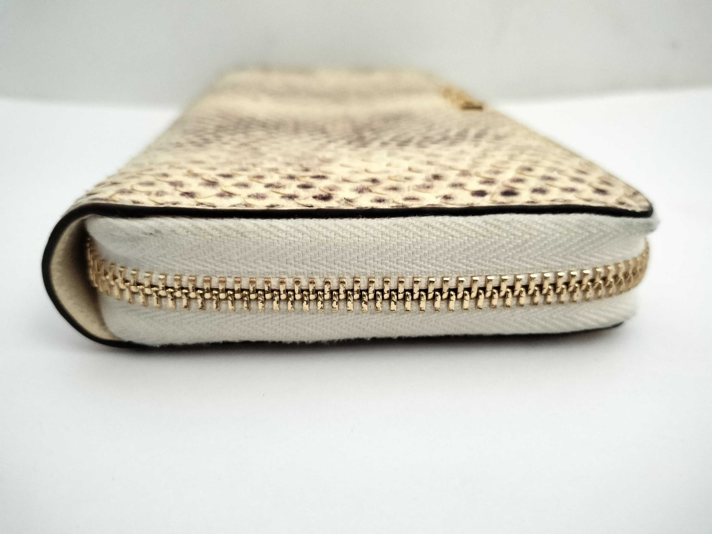 GUCCI Round Zip Wallet Python Beige Wallet