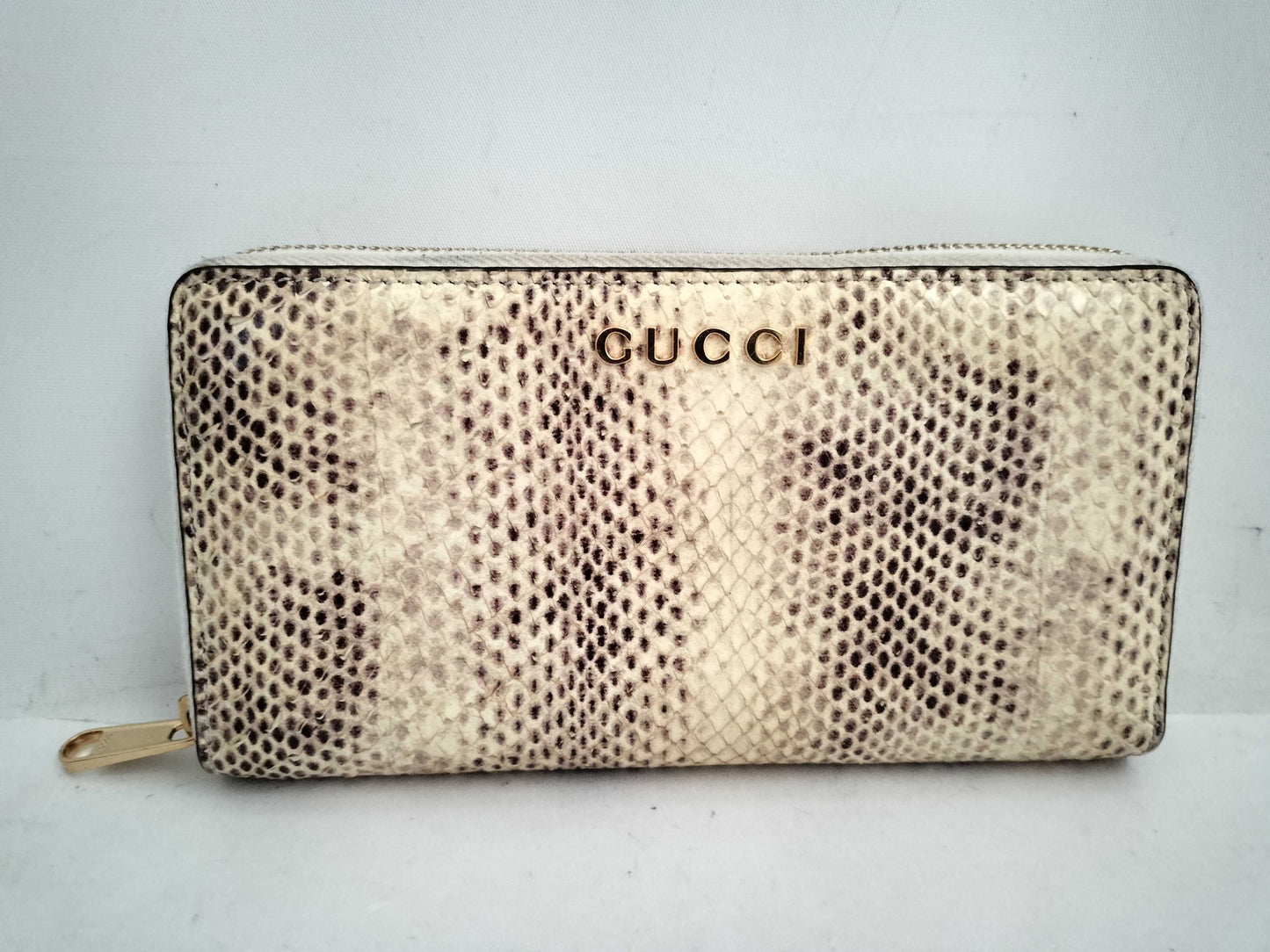 GUCCI Round Zip Wallet Python Beige Wallet