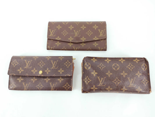 LOUIS VUITTON Monogram Louis Vuitton Long Wallet Set of 3 with Serial Number