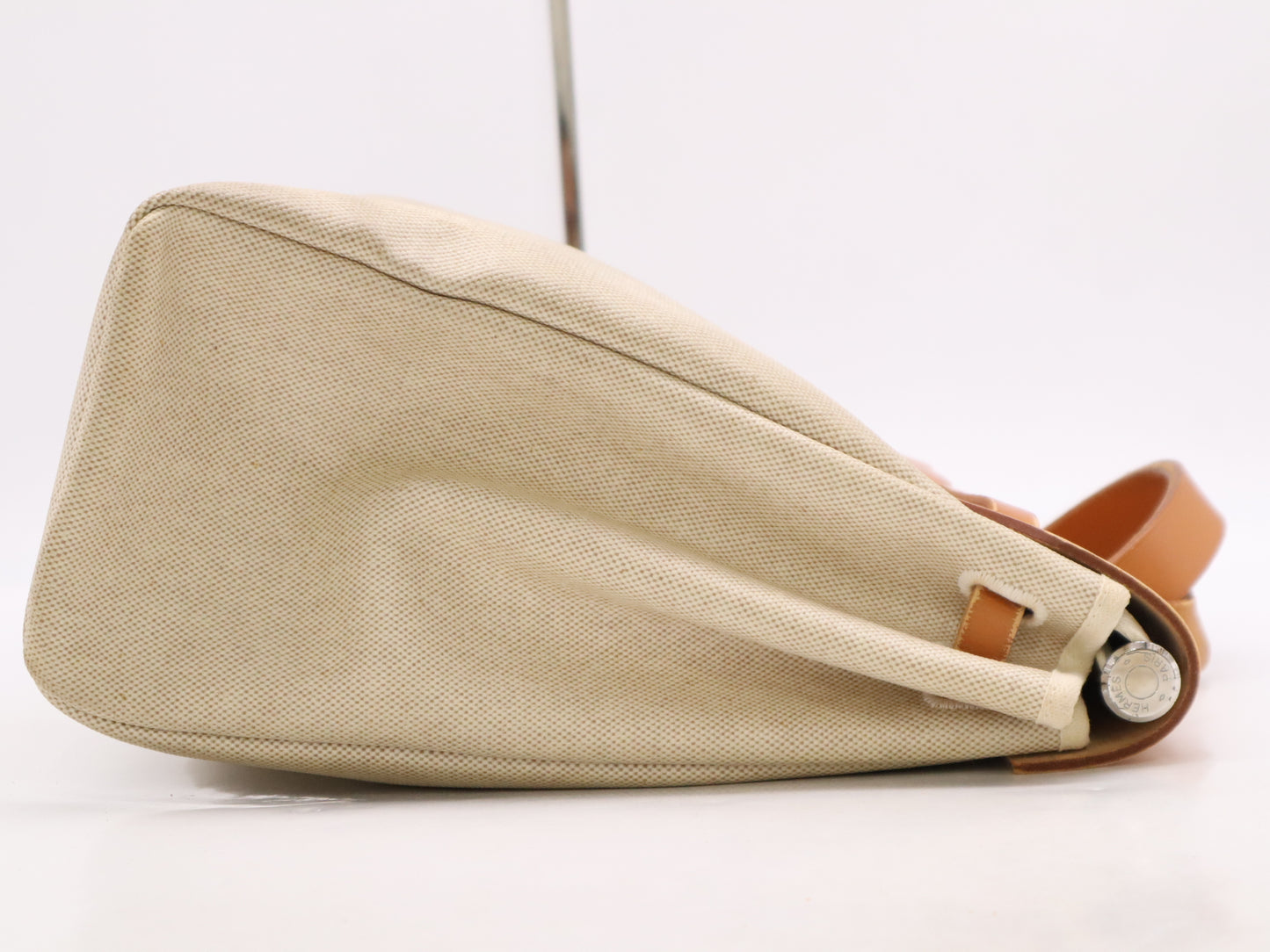 HERMES Toile Haire Bag MM □E Stamp 2001 Beige Brown Shoulder Bag with Padlock and Cloche