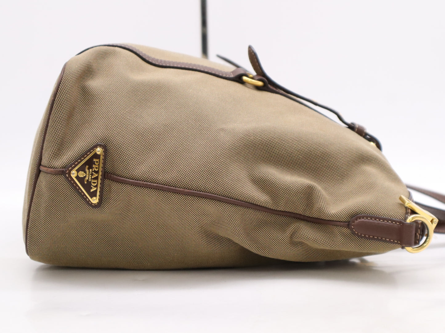 PRADA Canvas/Leather Logo Jacquard 2-Way Bag with Shoulder Strap, White Tag Included