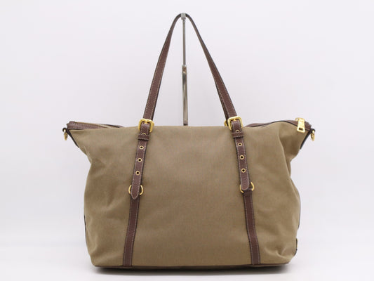 PRADA Canvas/Leather Logo Jacquard 2-Way Bag with Shoulder Strap, White Tag Included