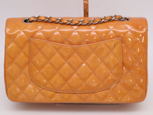 CHANEL Enamel Matelasse 26 Shoulder Bag with Double Flap, Double Chain, Sterling Silver Hardware, Orange Seal, 6662396