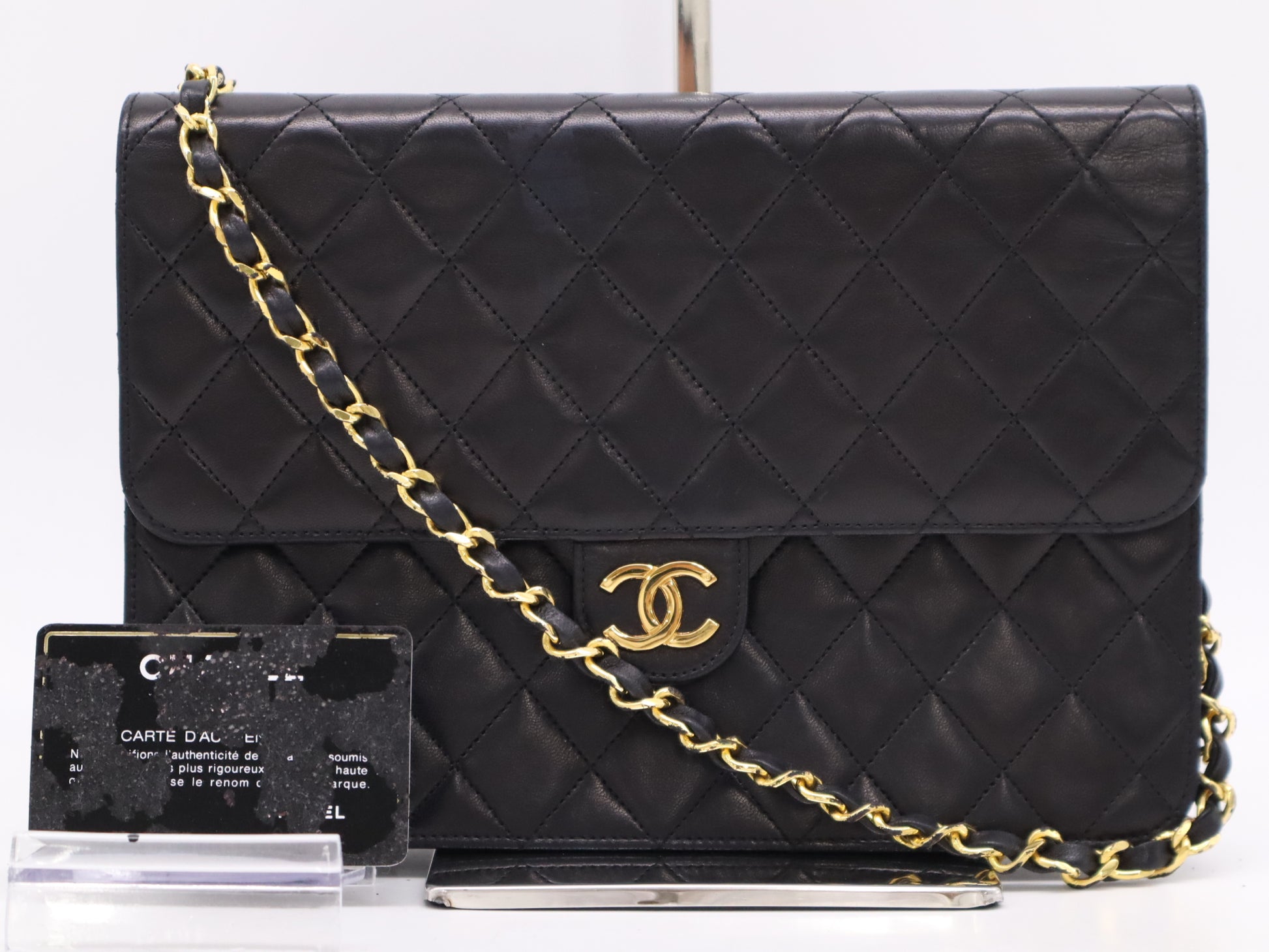 CHANEL Lambskin Matelasse 25 Single Flap Shoulder Bag with S-Chain, Push Lock, and Gold Hardware, Black