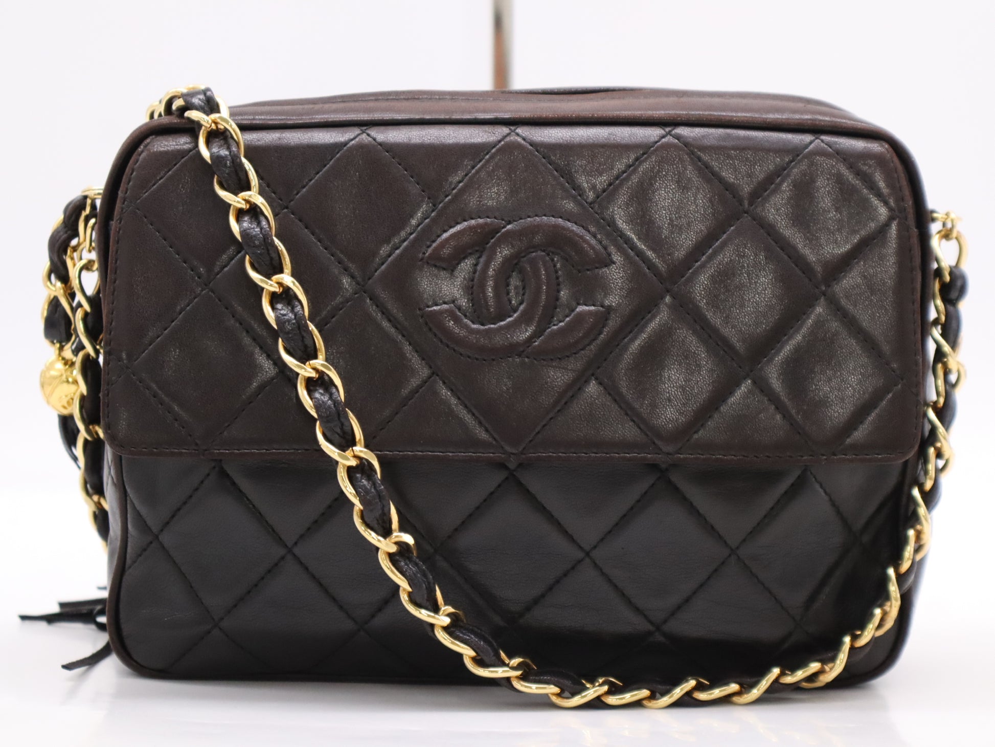CHANEL Lambskin Matelasse 25 S Flap S Chain GD Hardware Black Seal Shoulder Bag 3472275