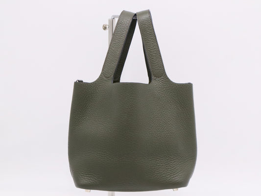 HERMES Taurillon Clémence Picotin PM Handbag, Green, F Stamp, 2002