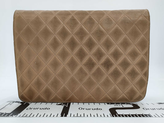 CHANEL Lambskin Matelasse 25 S Flap S Chain Push Lock Gold Hardware Beige Shoulder Bag