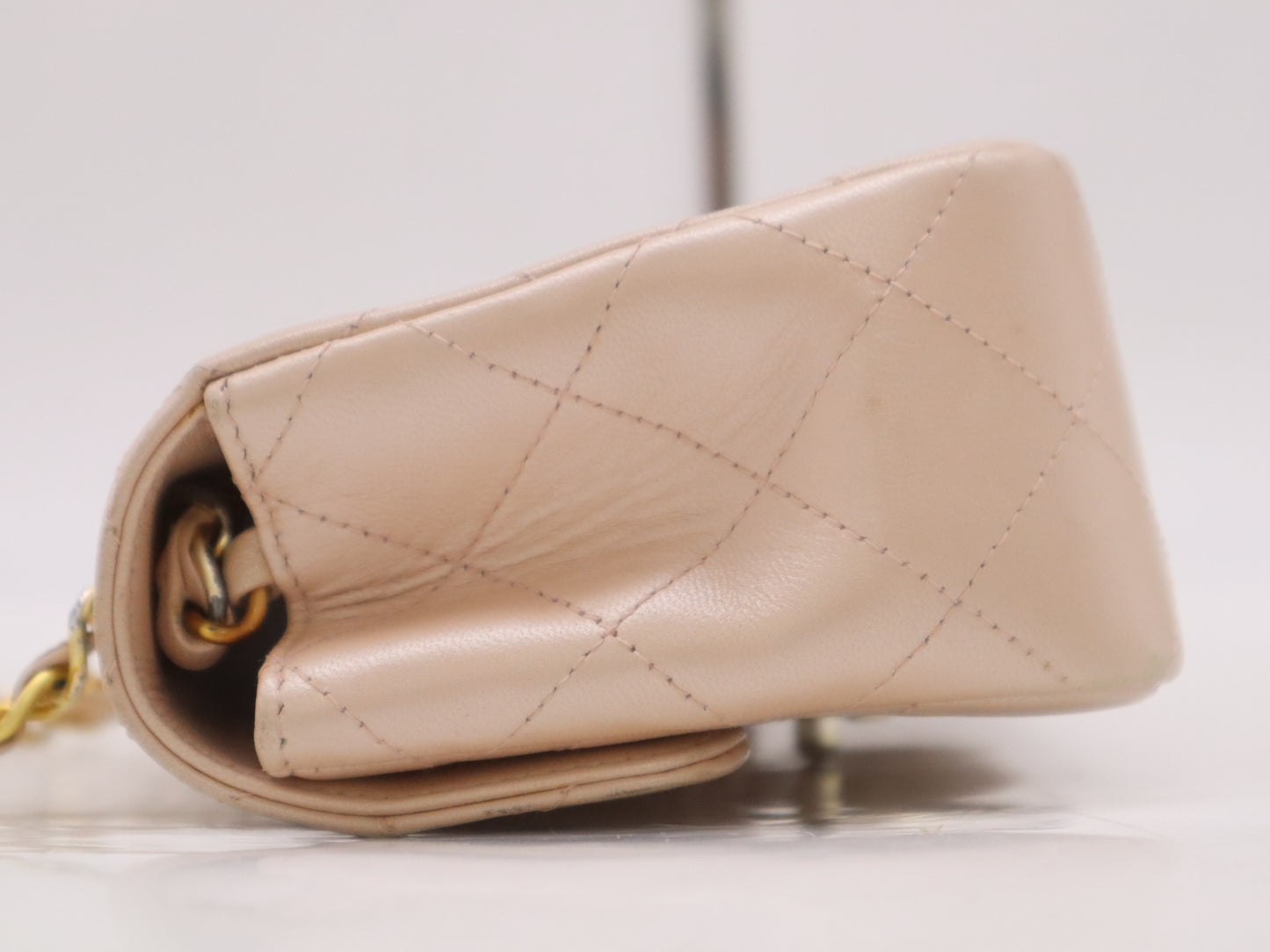 CHANEL Lambskin Mini Matelasse 19 Shoulder Bag, S-Flap, S-Chain, GD Hardware, Beige, Seal, 6681685