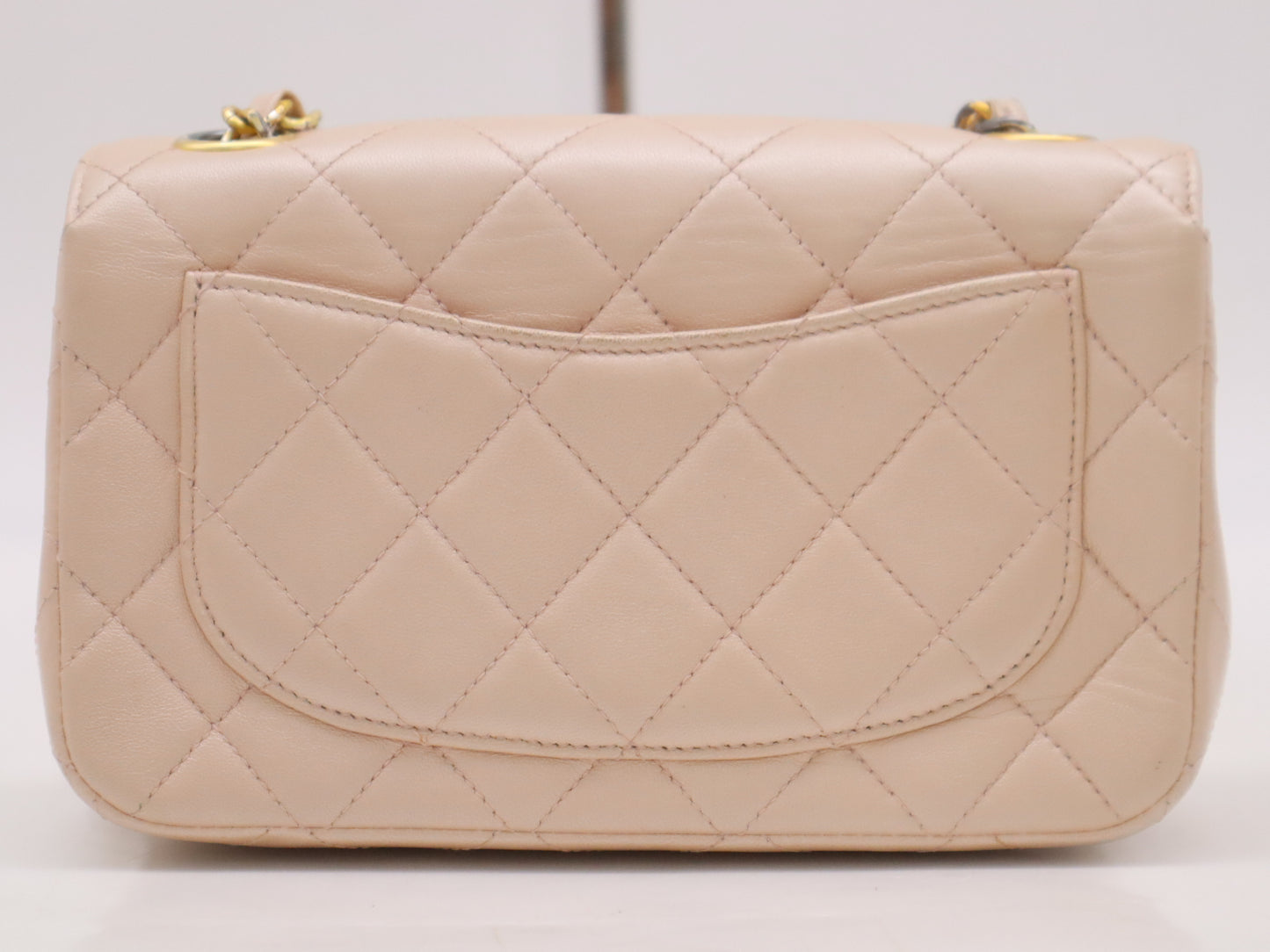 CHANEL Lambskin Mini Matelasse 19 Shoulder Bag, S-Flap, S-Chain, GD Hardware, Beige, Seal, 6681685