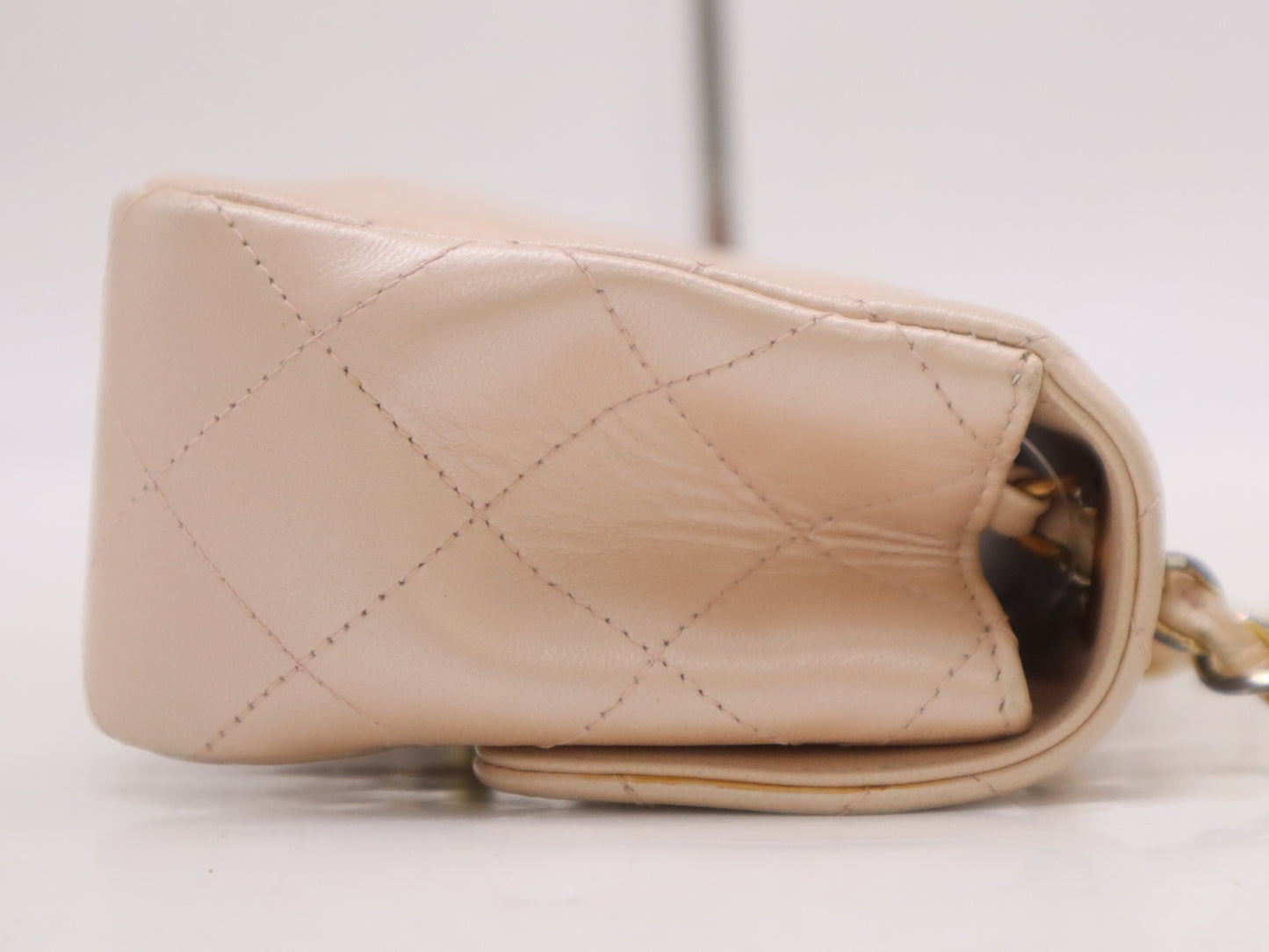 CHANEL Lambskin Mini Matelasse 19 Shoulder Bag, S-Flap, S-Chain, GD Hardware, Beige, Seal, 6681685