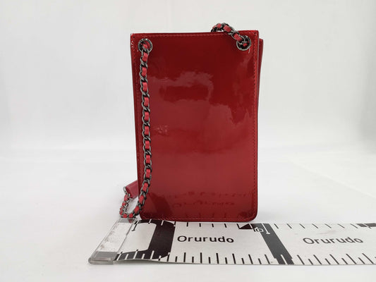 CHANEL Enamel Leather Chain Mini Shoulder Bag Red