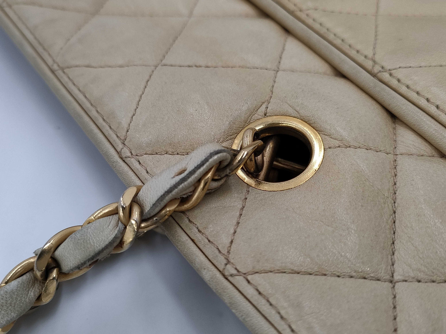 CHANEL Matelasse Chain Shoulder Bag in Beige, Lambskin, 0 Series, Tote Bag