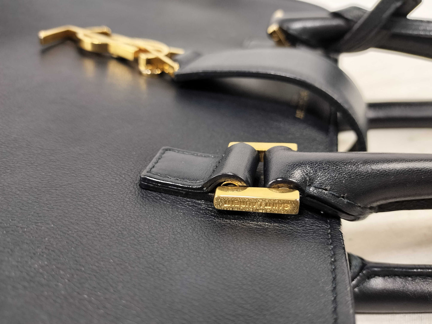 SAINT LAURENT Cabas Shoulder Handbag Leather with Gold Hardware