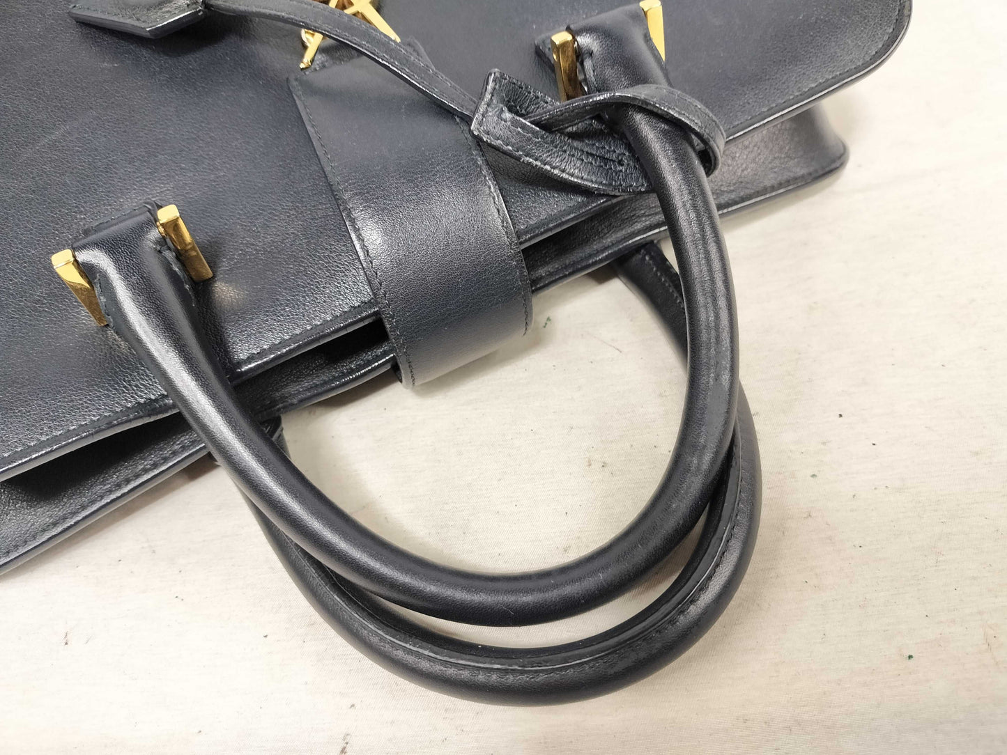 SAINT LAURENT Cabas Shoulder Handbag Leather with Gold Hardware