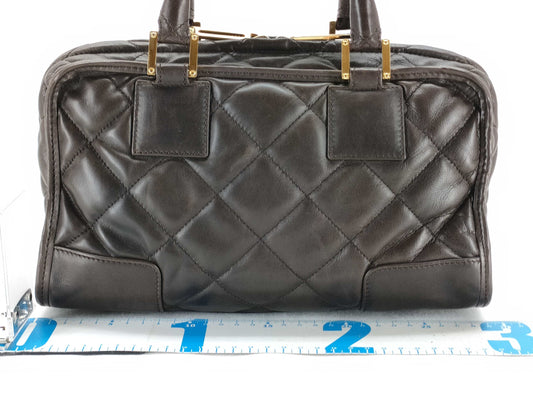 LOEWE Amazona 28 Quilted Leather Handbag in Dark Brown with Pouch