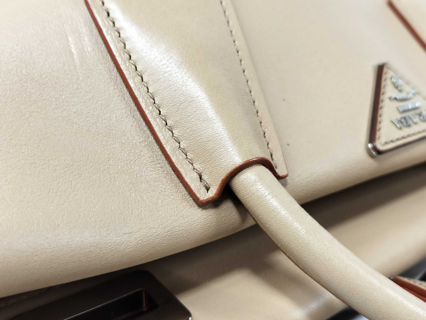 PRADA PRADA Tote Bag Triangle Logo Leather Beige Tote Bag