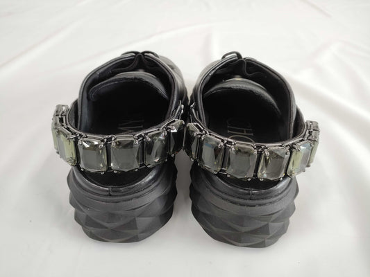 JIMMY CHOO Crystal Strap Nappa Leather Slip-On Sneakers, Size 39