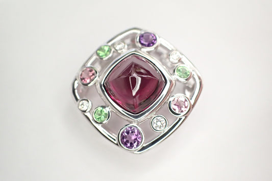 TASAKI Colored Stone Multi Garnet and Diamond Pendant Top in 18K White Gold, 8.0g