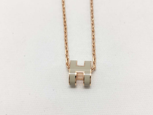 HERMES Mini Pop H Necklace in Marron Glace, Pink Gold