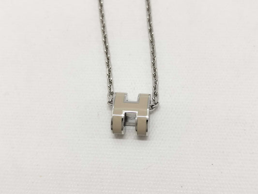 HERMES "Mini Pop H" Chestnut Glace Silver Hardware Necklace