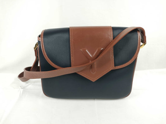 Yves Saint Laurent Y logo shoulder bag in navy and brown