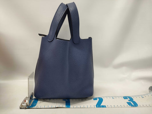 HERMES Picotin Lock PM Bag in Taurillon Clemence Blue Brighton with Silver Hardware and C Stamp