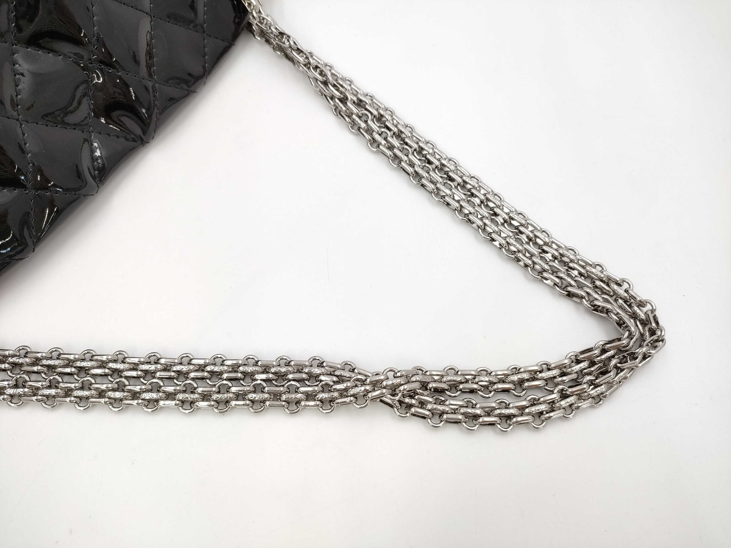 CHANEL Patent Matelasse Chain Tote, Black, 14176576