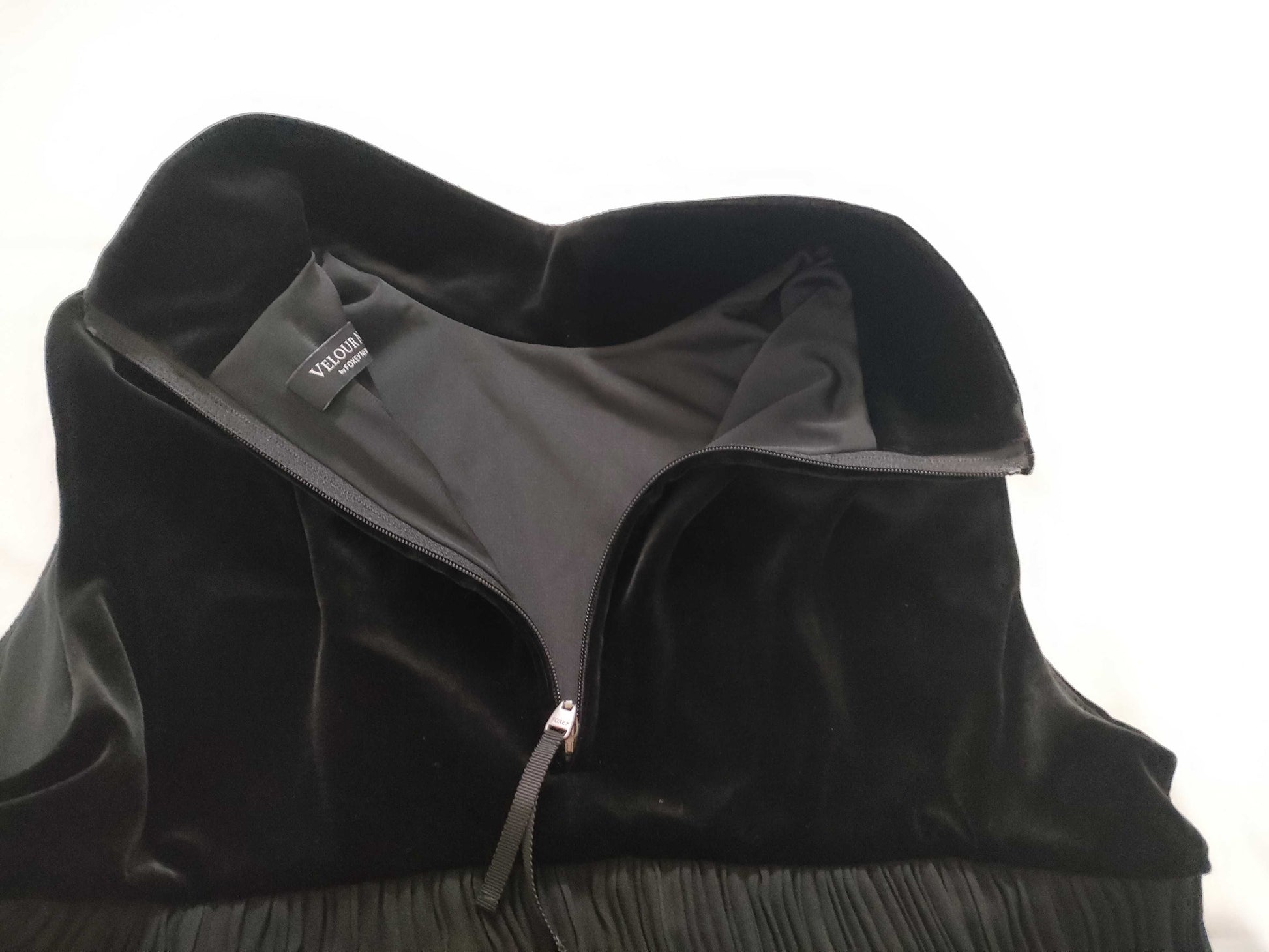 FOXEY Velvet Noir by FOXEY NEW YORK Crystal Pleated Top, Black, Size 42