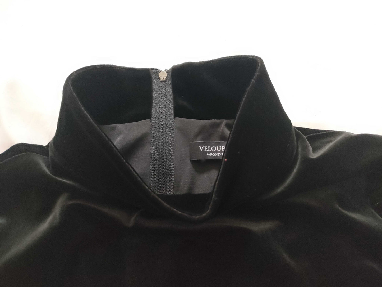 FOXEY Velvet Noir by FOXEY NEW YORK Crystal Pleated Top, Black, Size 42