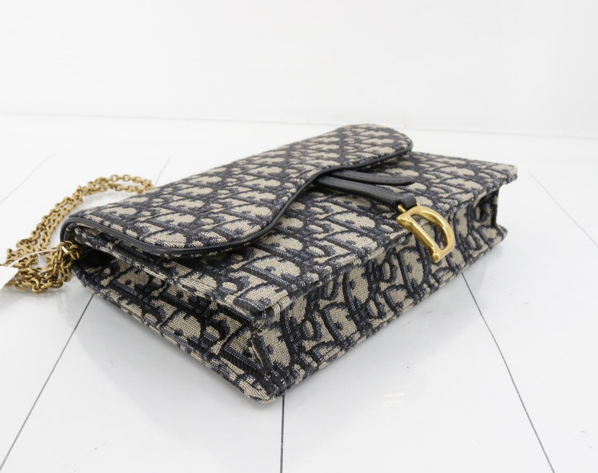 Dior Saddle Oblique Navy Chain Shoulder Bag