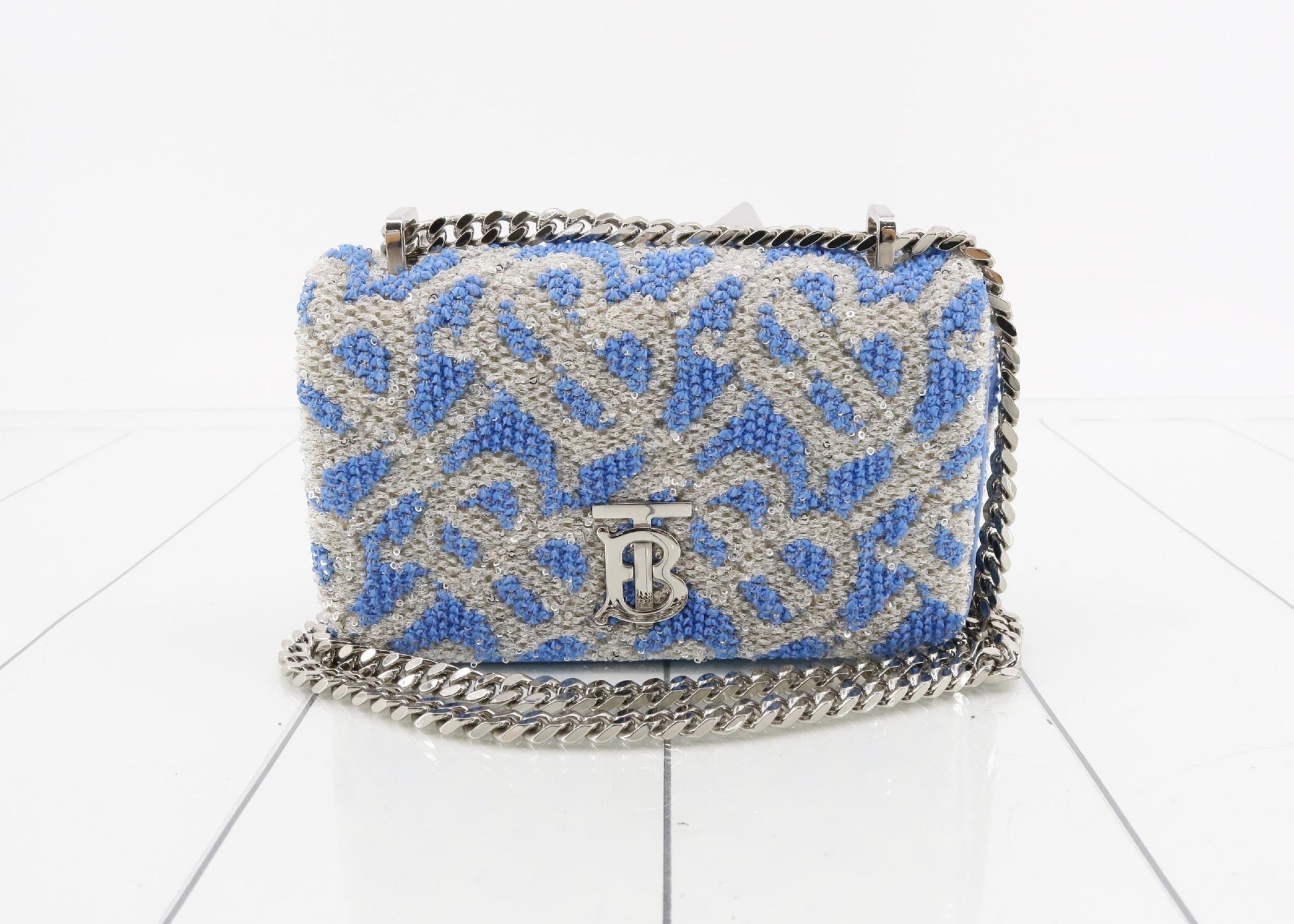 BURBERRY Sequin Blue Silver Chain Shoulder Bag