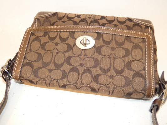 COACH Turnlock Signature Canvas and Leather Shoulder Bag