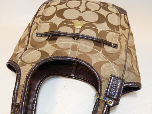 COACH Signature Dark Brown Canvas and Leather Handbag