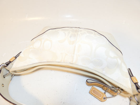 COACH Side Belt Signature Leather Canvas White One-Shoulder One-Hand Handbag