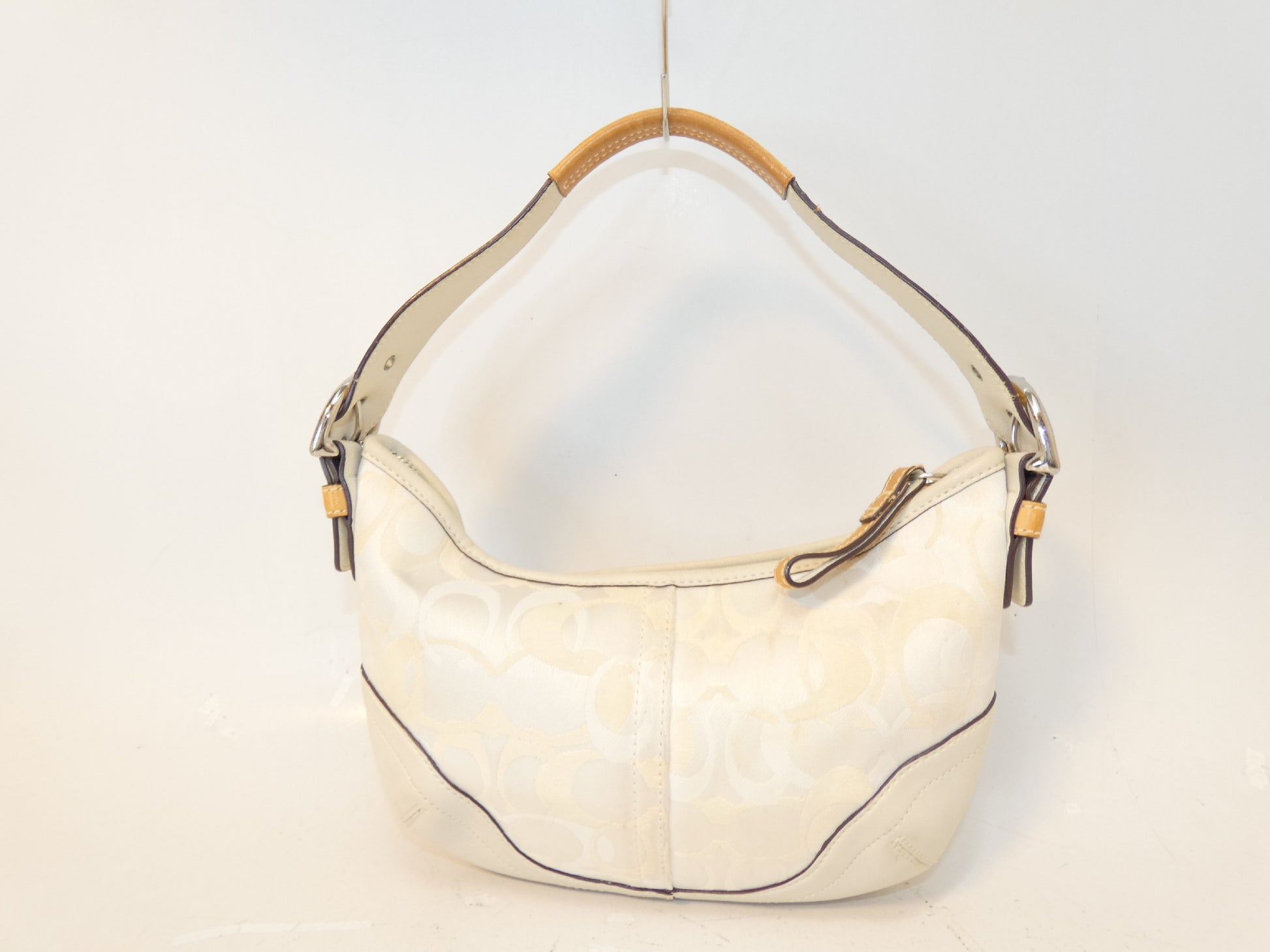 COACH Side Belt Signature Leather Canvas White One-Shoulder One-Hand Handbag