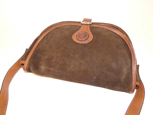 BALLY Front Logo Suede Dark Brown Shoulder Bag