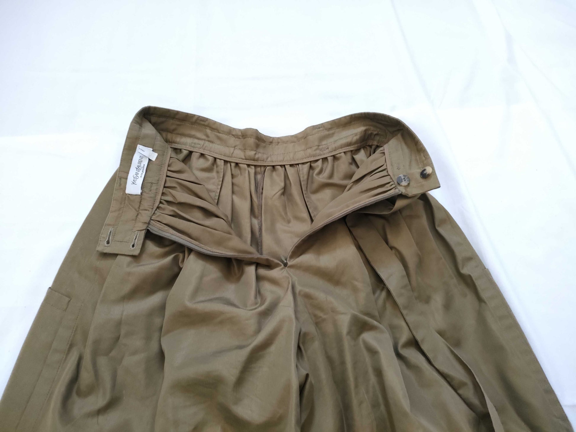 Yves Saint Laurent Khaki Flared Skirt