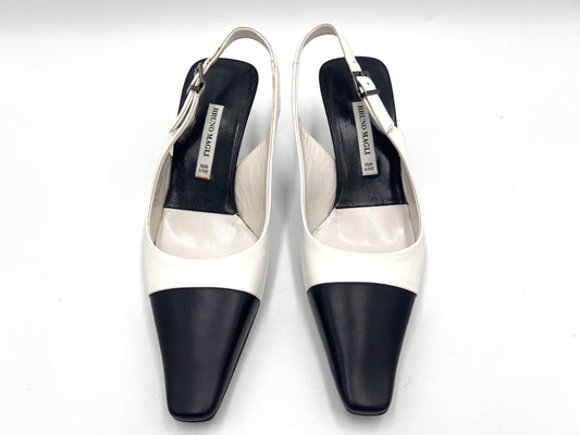 BRUNO MAGLI Slingback Pumps in White and Black, Size 33