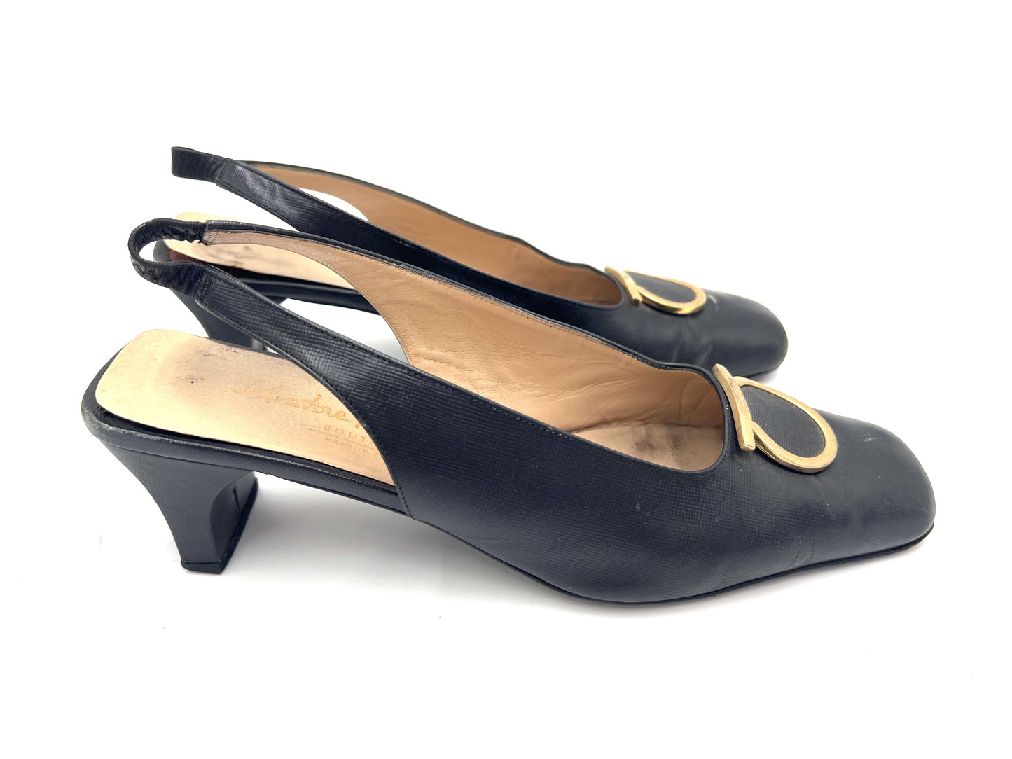 Salvatore Ferragamo Gancini Slingback Leather Pumps in Black, Size 8 1/2